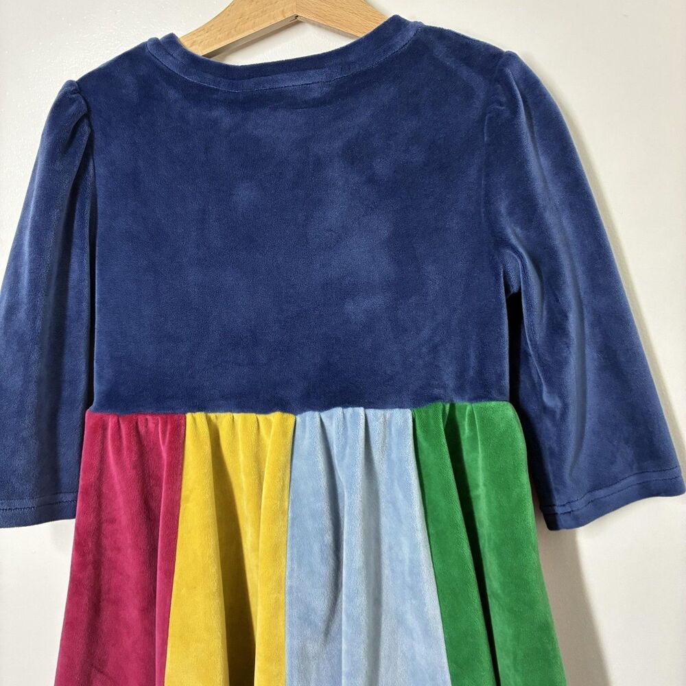 Mini Boden Dress Girls 5-6Y Multicolor Velour Colorblock Fit & Flare Party - Picture 10 of 14